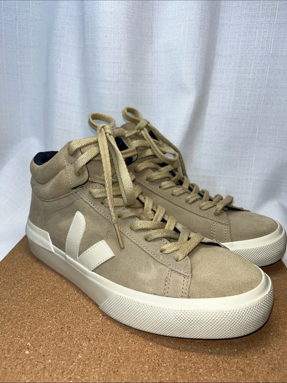 VEJA Taupe Suede Mid Top Sneakers Women’s US 9 EU 40 White Logo Casual Shoes